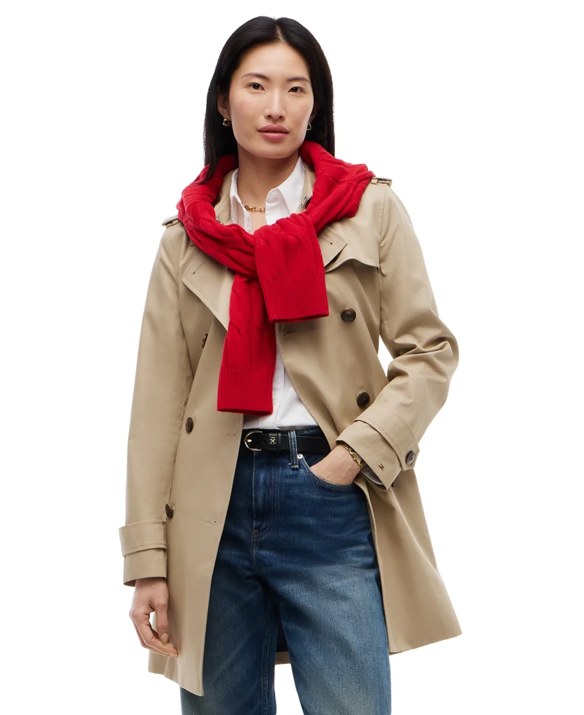 Double-Breasted Belted Trench Coat by Tommy Hilfiger