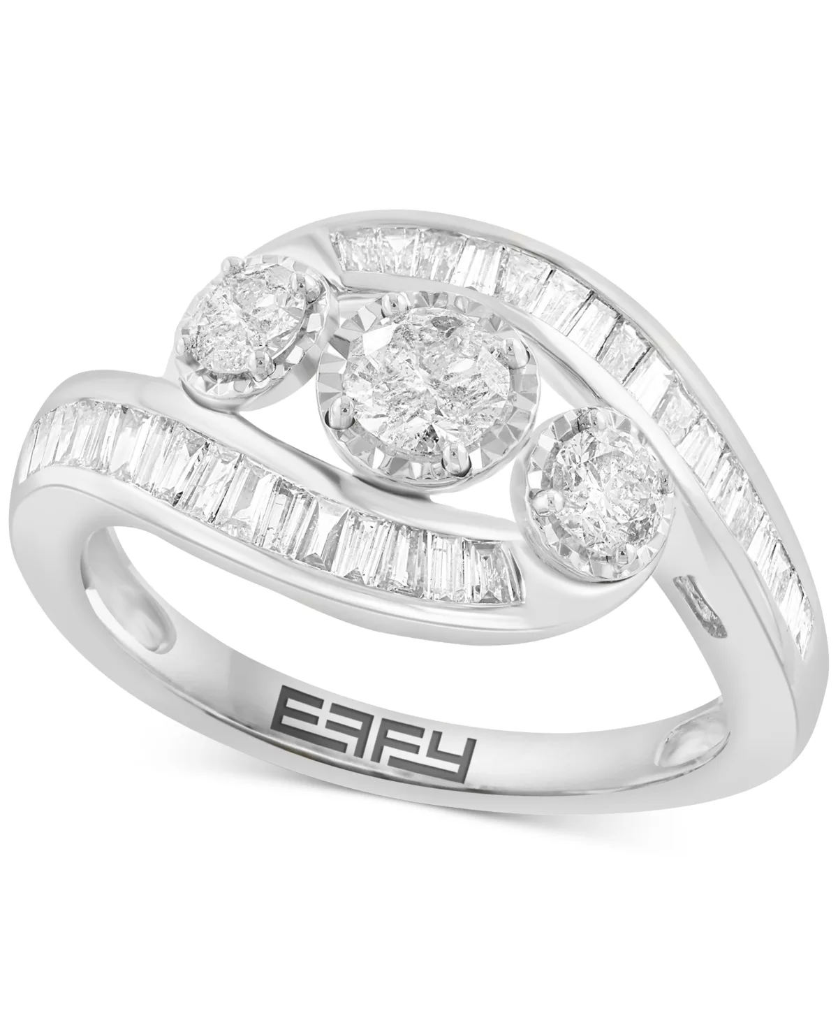 Effy Diamond Round & Baguette Triple Stone Swirl Ring (1 ct. t.w.) in 14k White Gold by Effy Collection
