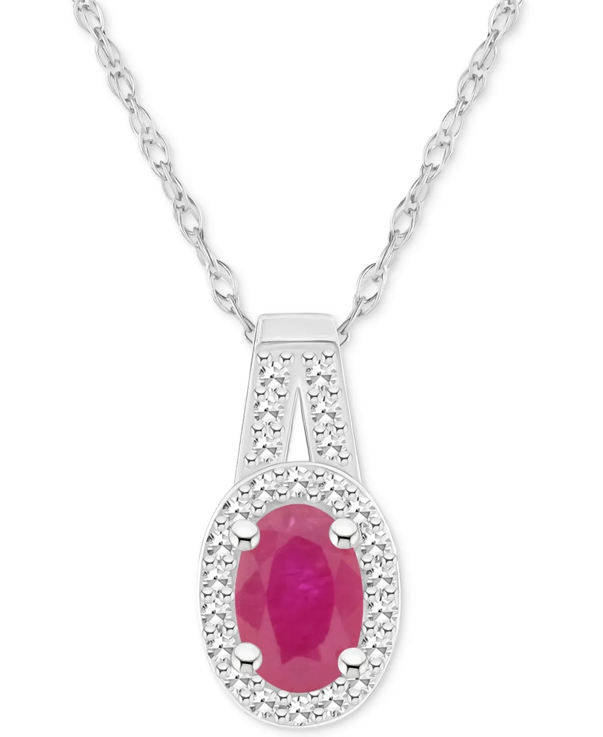 Emerald (1/2 ct. t.w.) & Diamond (1/8 ct. t.w.) Oval Halo 18" Pendant Necklace in Sterling Silver by Macy's