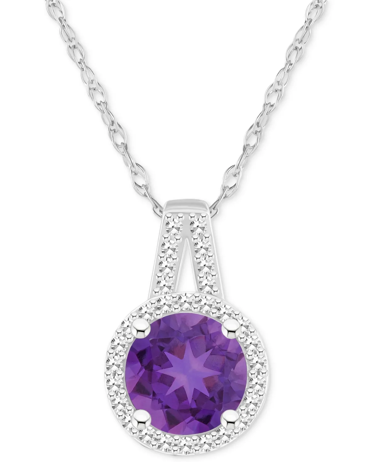 (1-1/4 ct. t.w.) & Diamond (1/6 ct. t.w.) Halo 18" Pendant Necklace in Sterling Silver by Macy's