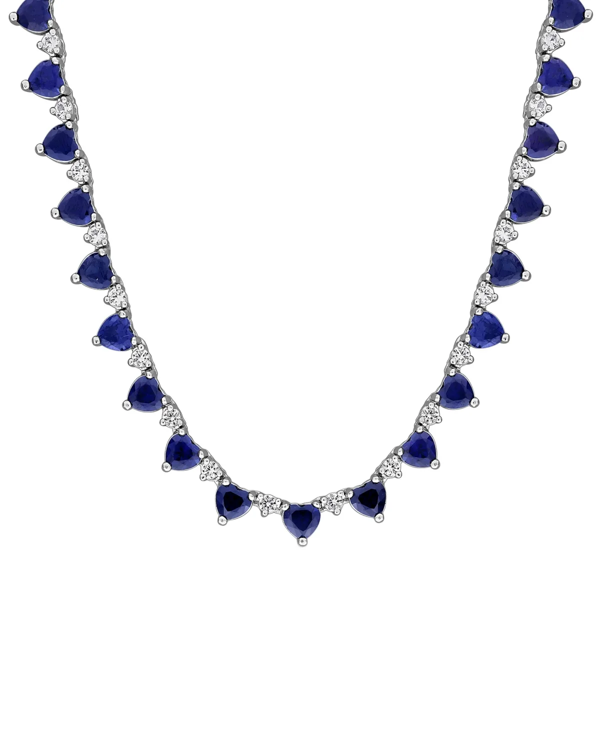 Sapphire (17 ct. t.w.) and White Sapphire (2-1/3 ct. t.w.) Heart Necklace in Sterling Silver by Macy's