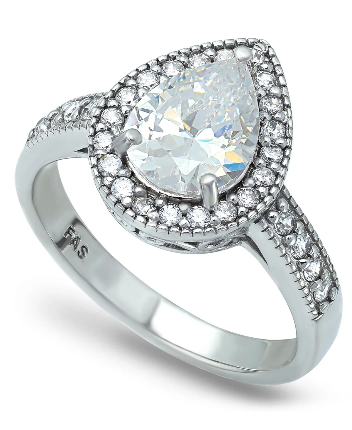 Cubic Zirconia Pear Halo Ring in Silver Plate by Macy's