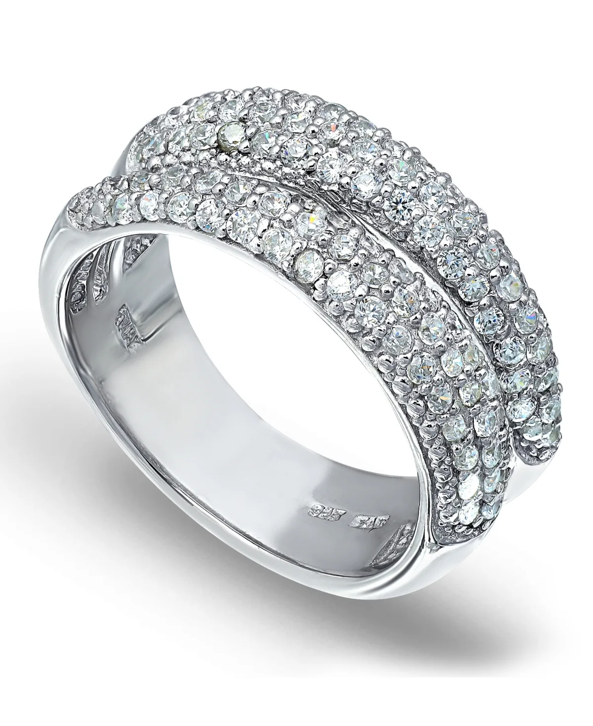 Pave Cubic Zirconia Band Ring in Silver Plate