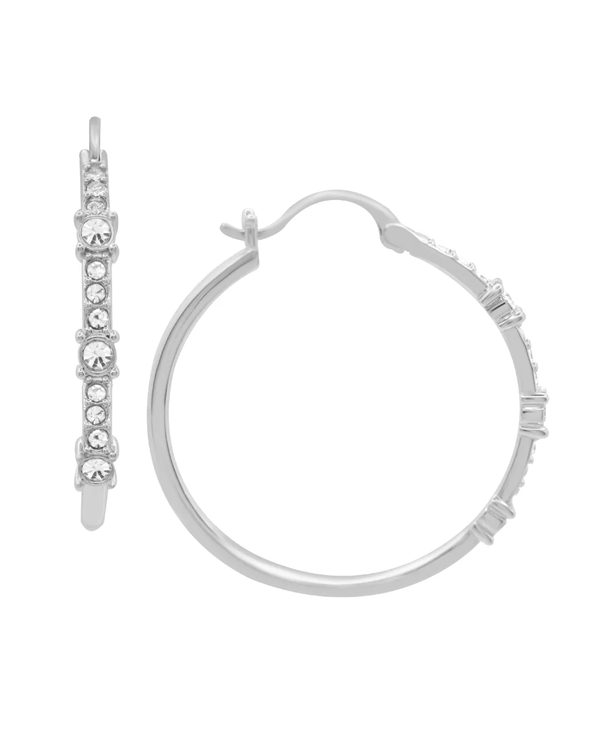 Clear Crystal Frontal Stationed Hoop, Gold Plate and Silver Plate