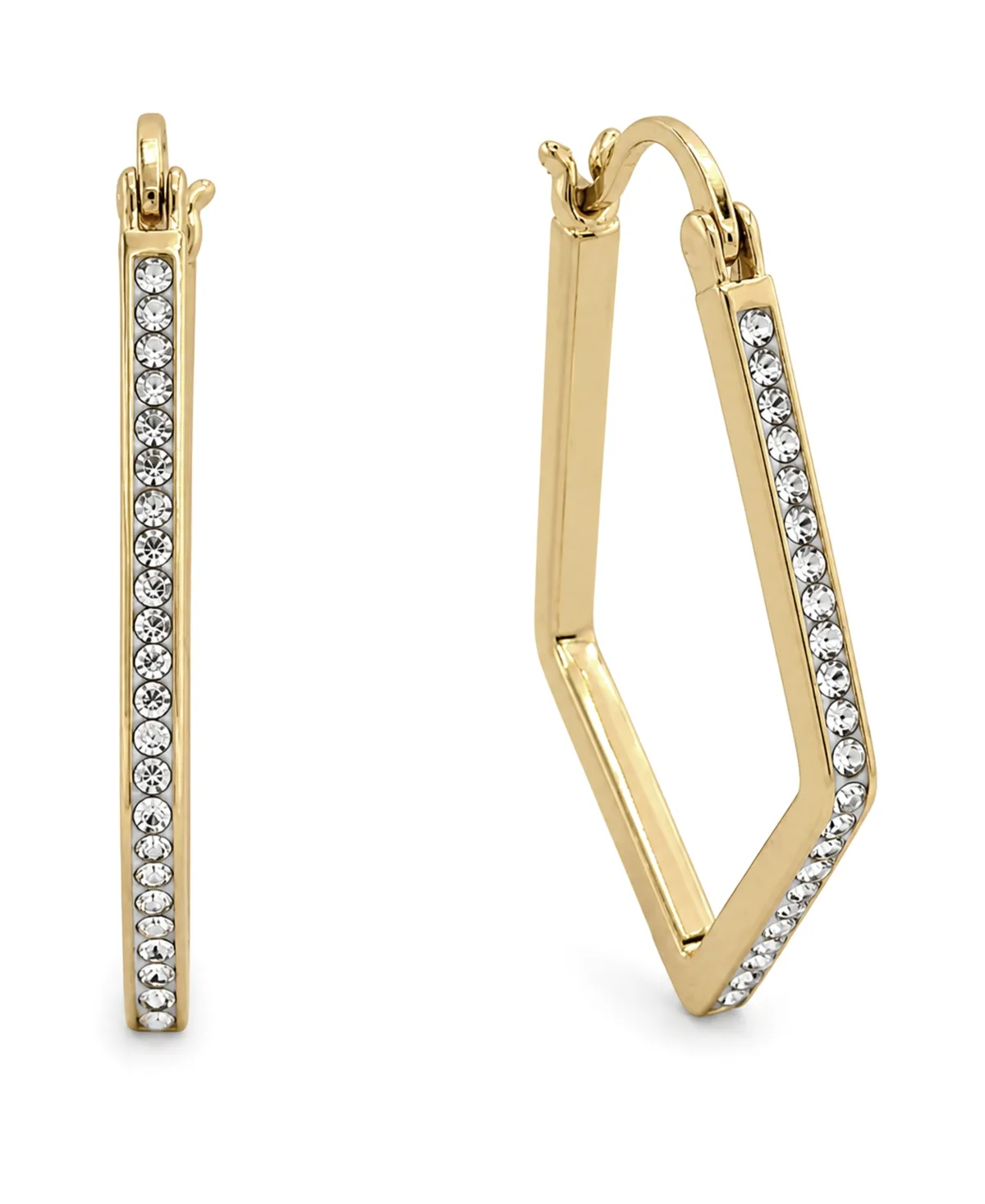 Clear Crystal Pave Geometric Hoop Earring, Gold Plate and Silver Plate by Essentials