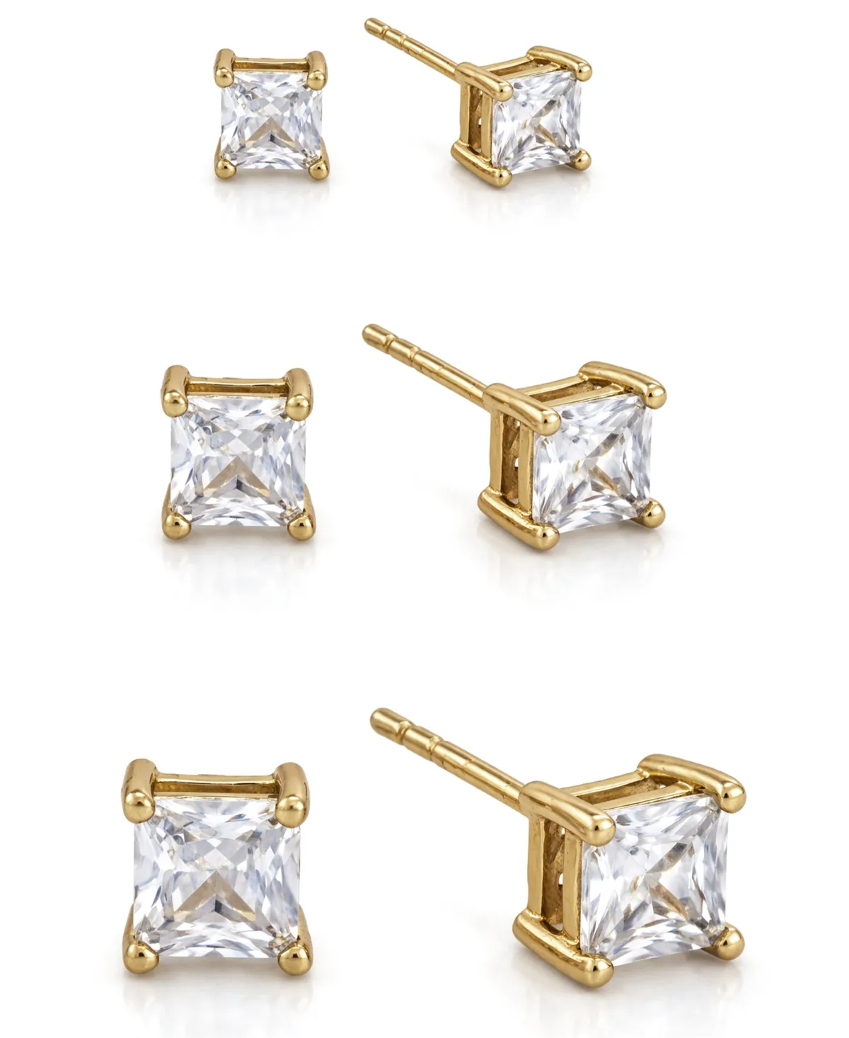3-Pc. Set Silver Plated Square Cubic Zirconia Stud Earrings by And Now This