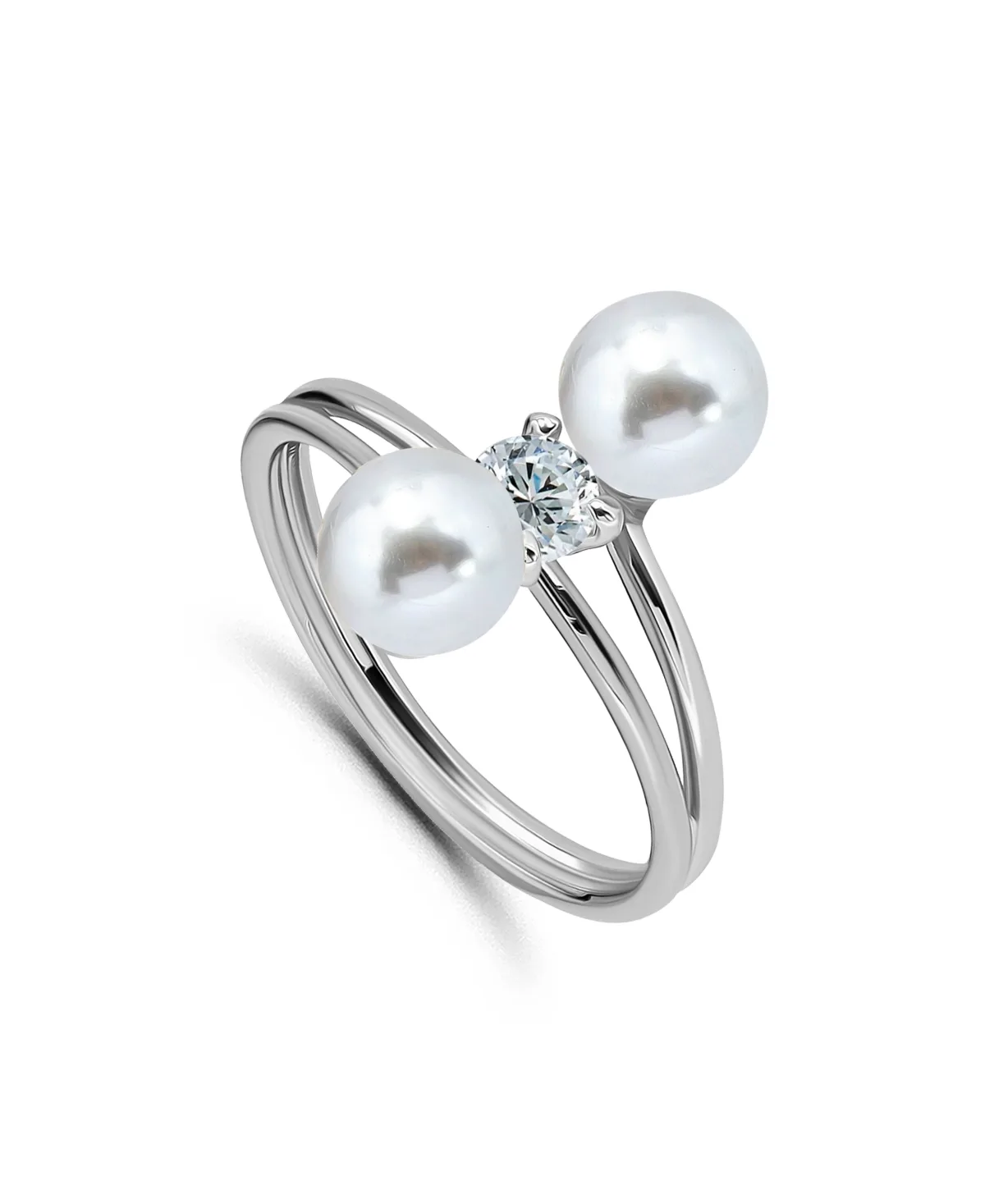 1/3 Cttw 4mm Round Cubic Zirconia Center Stone 6mm + 5mm Imitation Pearl on Bypass Band Ring by Macy's
