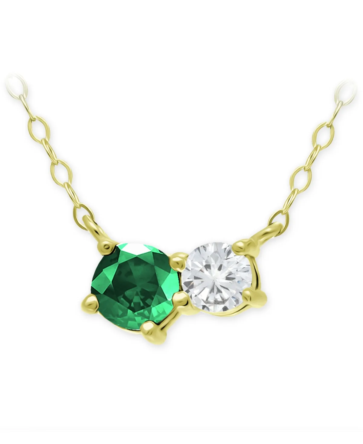 Green Quartz & Cubic Zirconia Two-Stone Pendant Necklace, 16" + 2" Extender by Giani Bernini