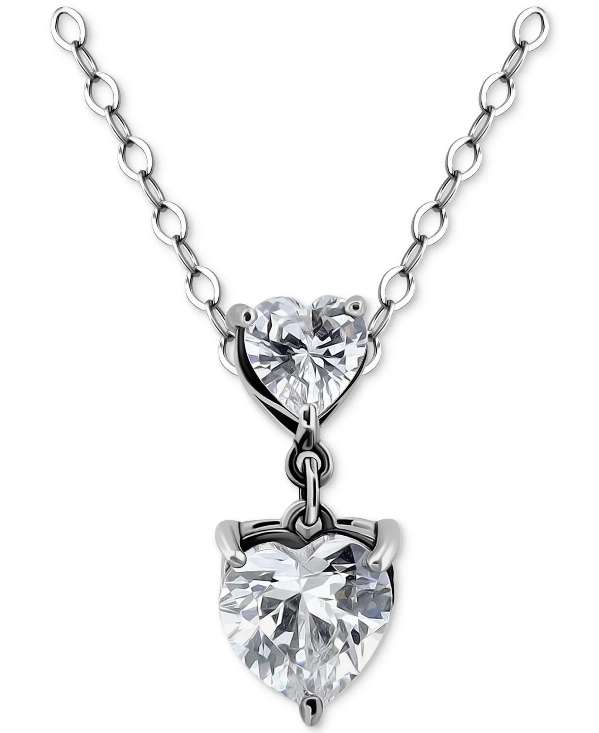 Cubic Zirconia Double Heart Pendant Necklace, 16" + 2" Extender by Giani Bernini