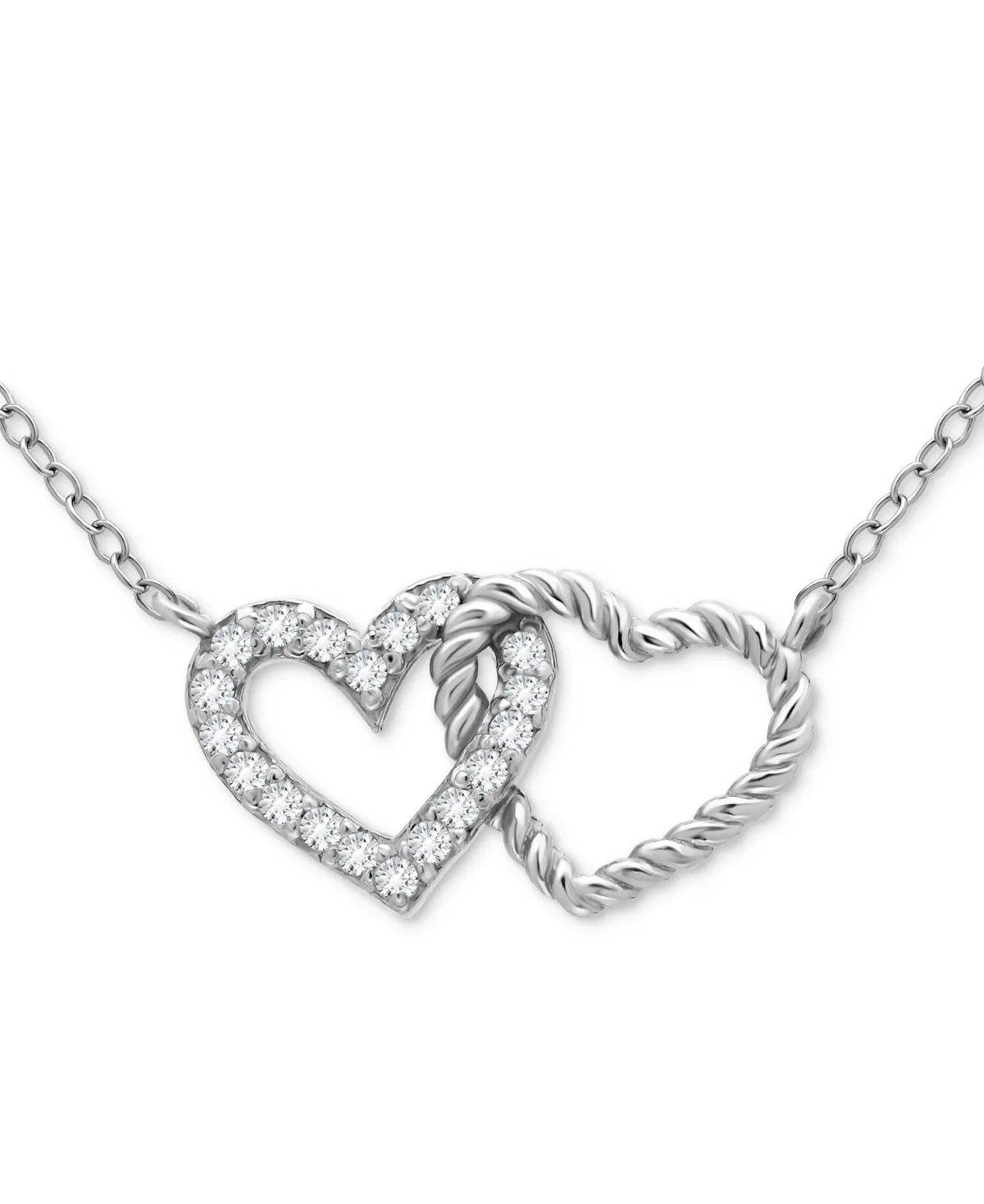 Cubic Zirconia Double Heart Necklace (1/4 ct. t.w.) in Sterling Silver, 16" + 2" Extender by Giani Bernini