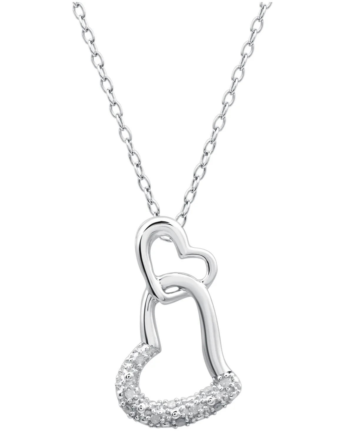 Sterling Silver Diamond Double Heart Pendant Necklace (1/10 ct. t.w.)