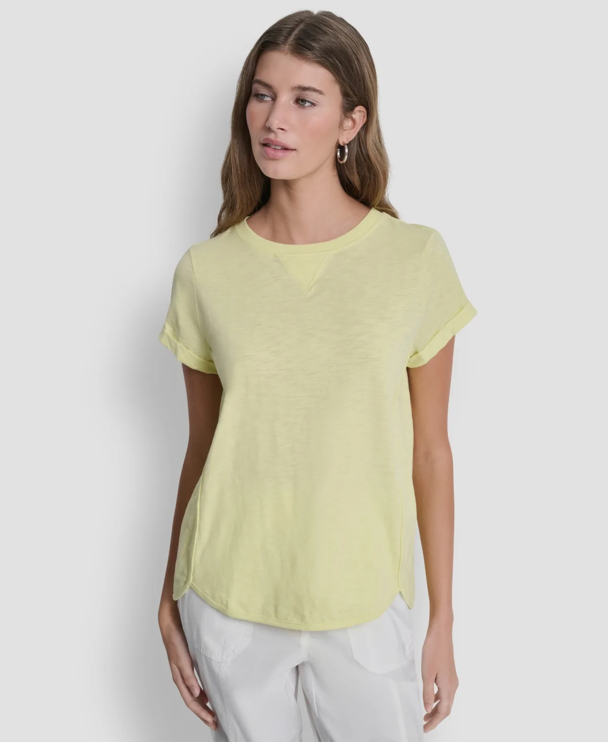 Embroidered Crewneck Logo Roll-Sleeve Top by Dkny Sport
