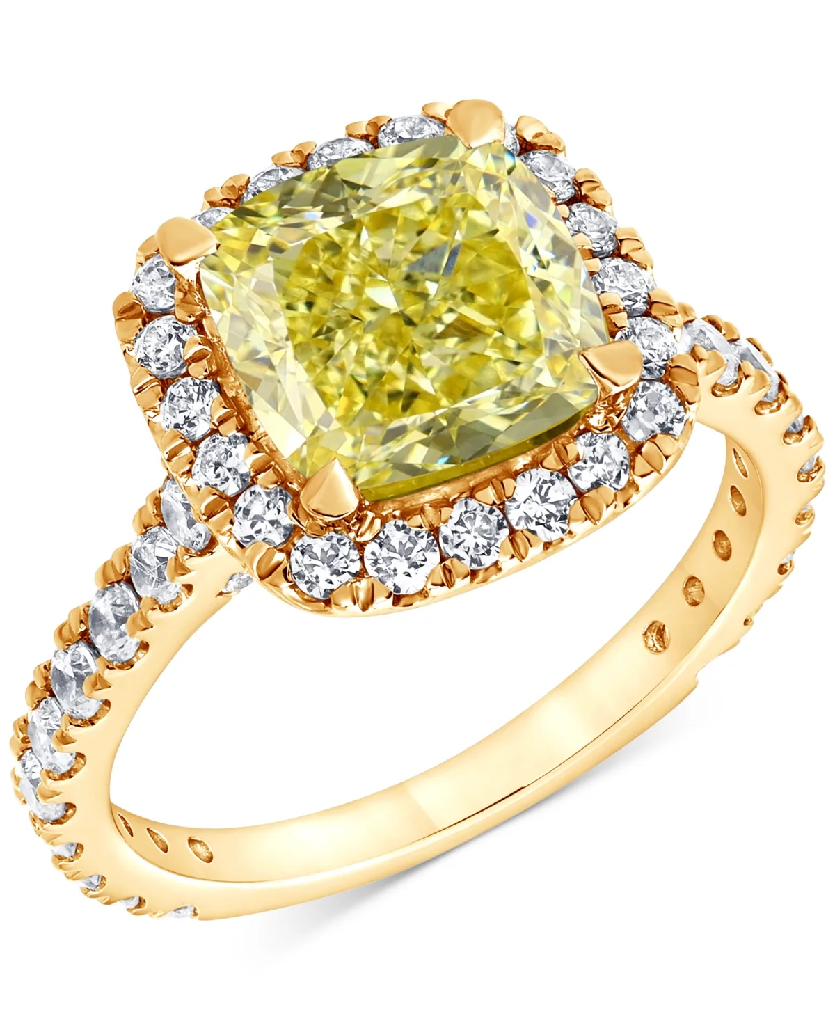 Badgley Mischka Igi Certified Lab Grown Yellow Diamond Cushion Halo Engagement Ring (4 ct. t.w.) in 14k White, Yellow or Rose Gold by Macy's