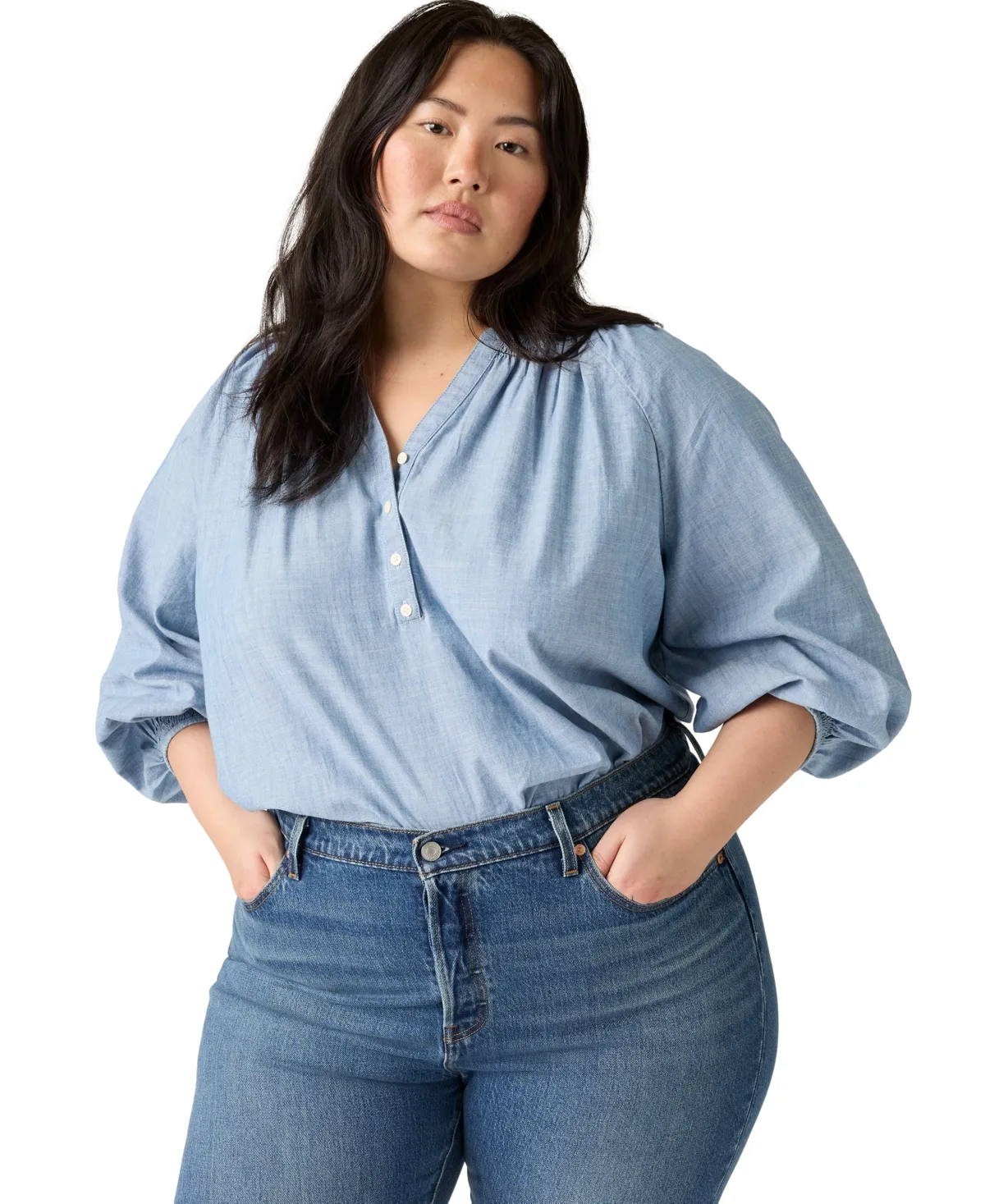 V-Neck Chambray Relaxed-Fit Reverie Cotton Top by Levi's