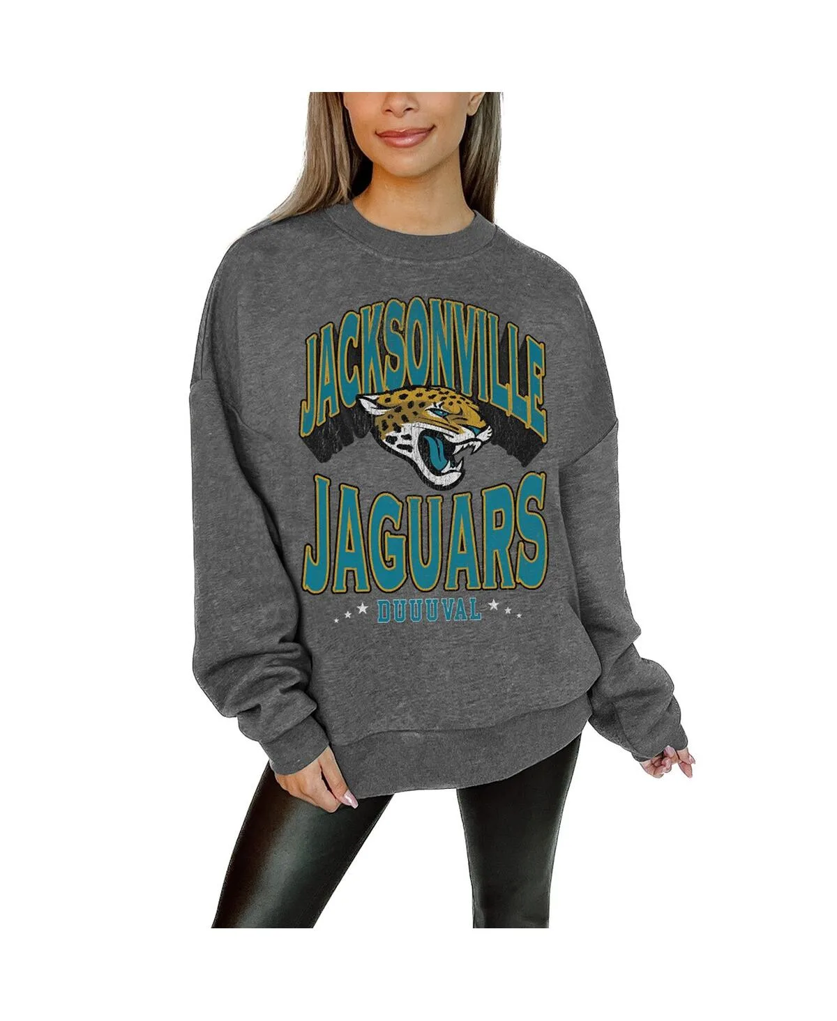 Jacksonville Jaguars Oversized Long Weekend Premium Fleece Drop Shoulder Pullover Sweatshirt by Gameday Couture