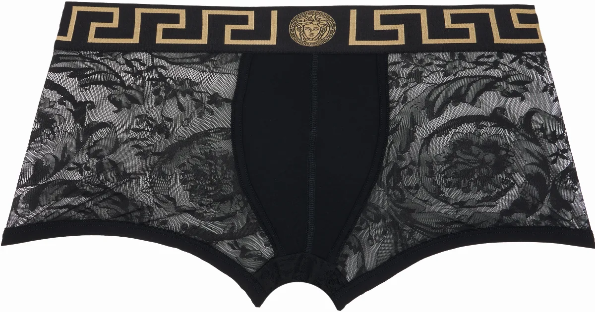 Black Jacquard Barocco Boxer Briefs by Versace