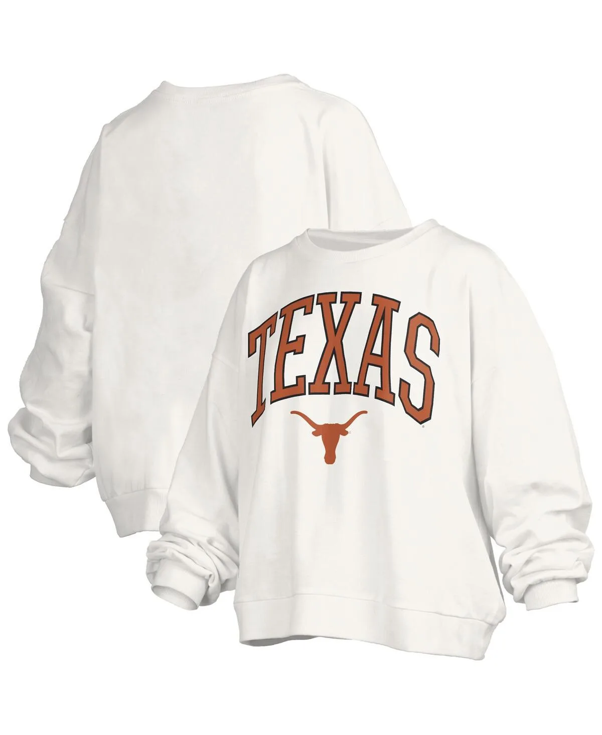 Texas Longhorns Janise Arch Over Logo Waist Length Oversized Pullover Sweatshirt