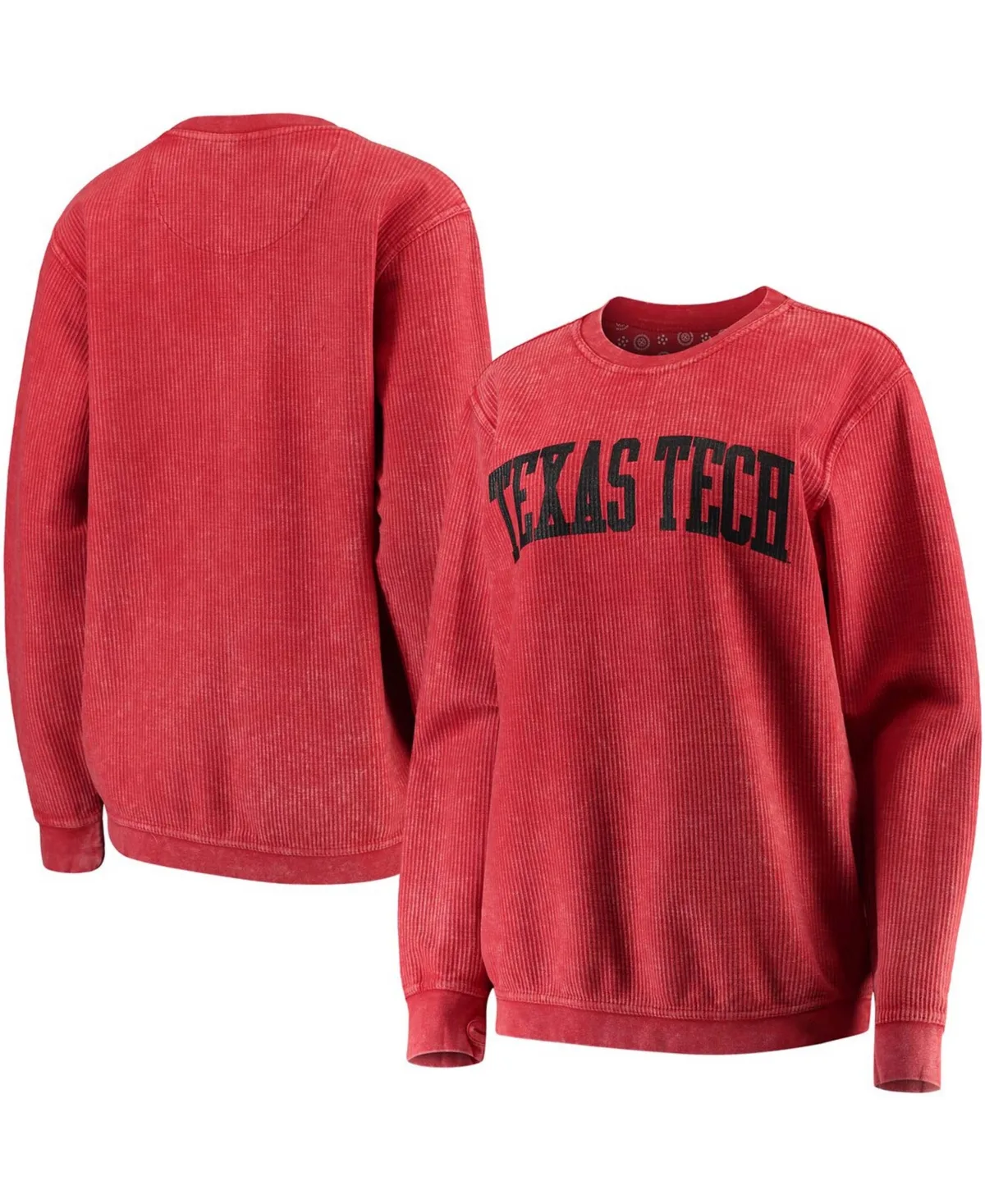 Texas Tech Red Raiders Comfy Cord Vintage-Like Wash Basic Arch Pullover Sweatshirt by Pressbox