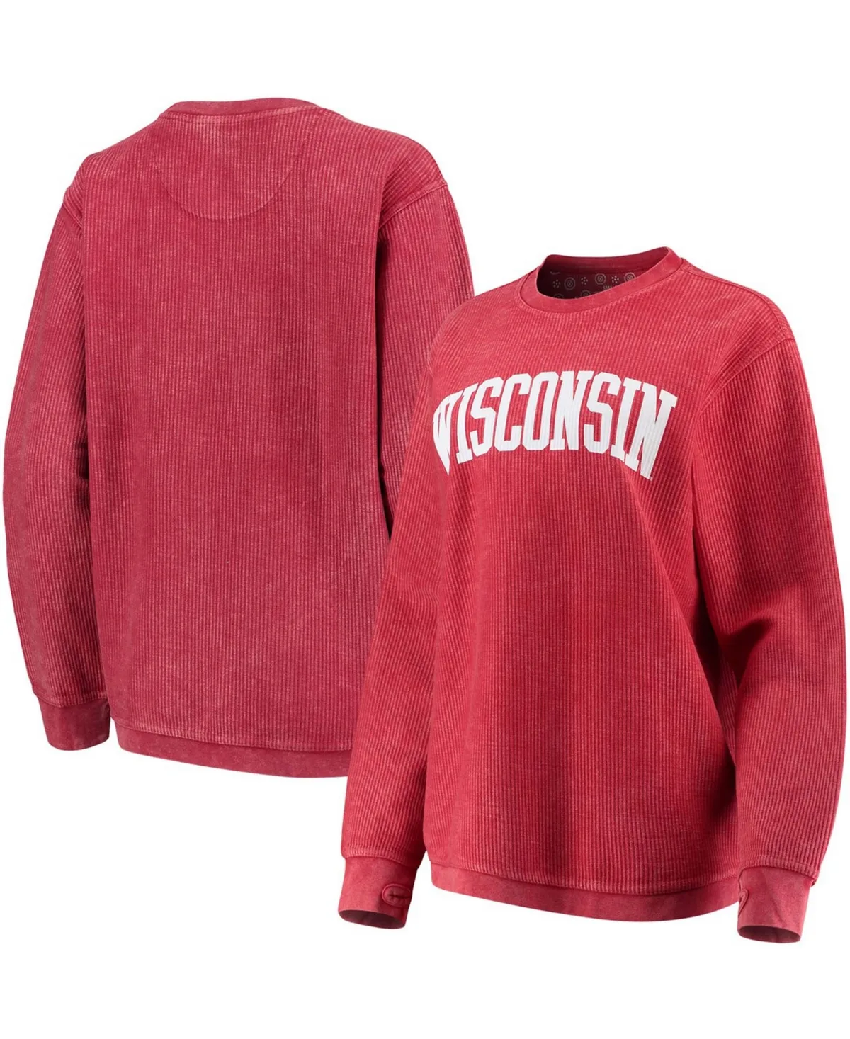 Wisconsin Badgers Comfy Cord Vintage-Like Wash Basic Arch Pullover Sweatshirt by Pressbox
