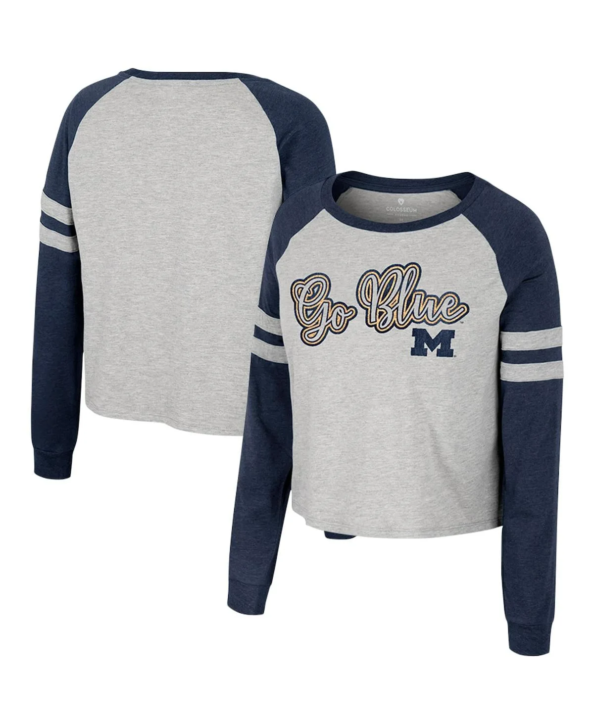 Michigan Wolverines I'm Gliding Here Raglan Long Sleeve Cropped T-Shirt by Colosseum
