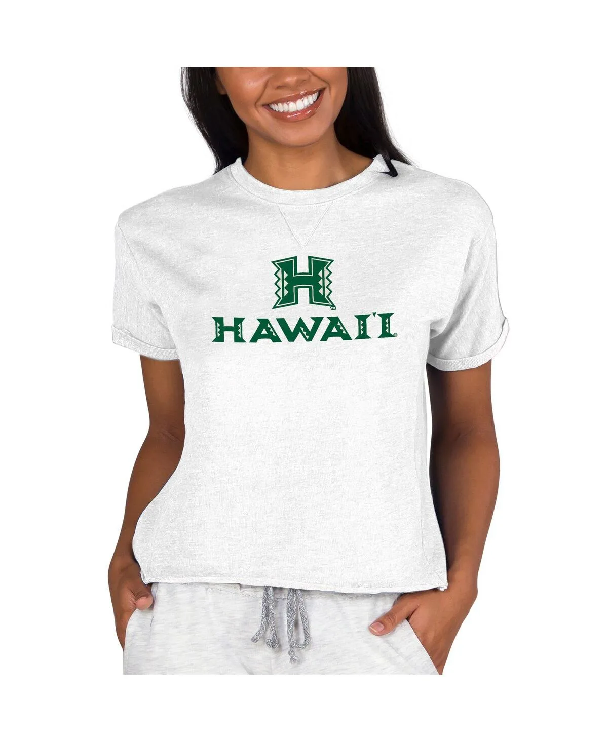 Hawaii Rainbow Warriors Tri-Blend Mainstream Terry Short Sleeve Sweatshirt Top by Concepts Sport