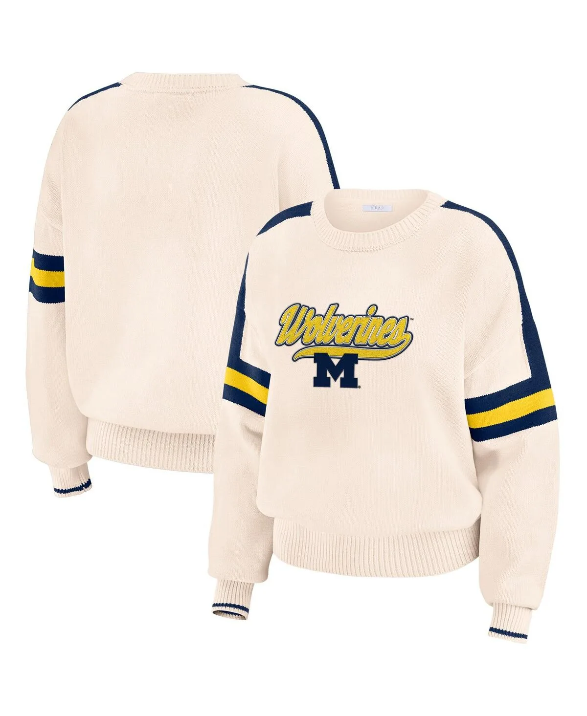 Michigan Wolverines Chenille Woven Patch Stripe Pullover Sweatshirt by Wear By Erin Andrews