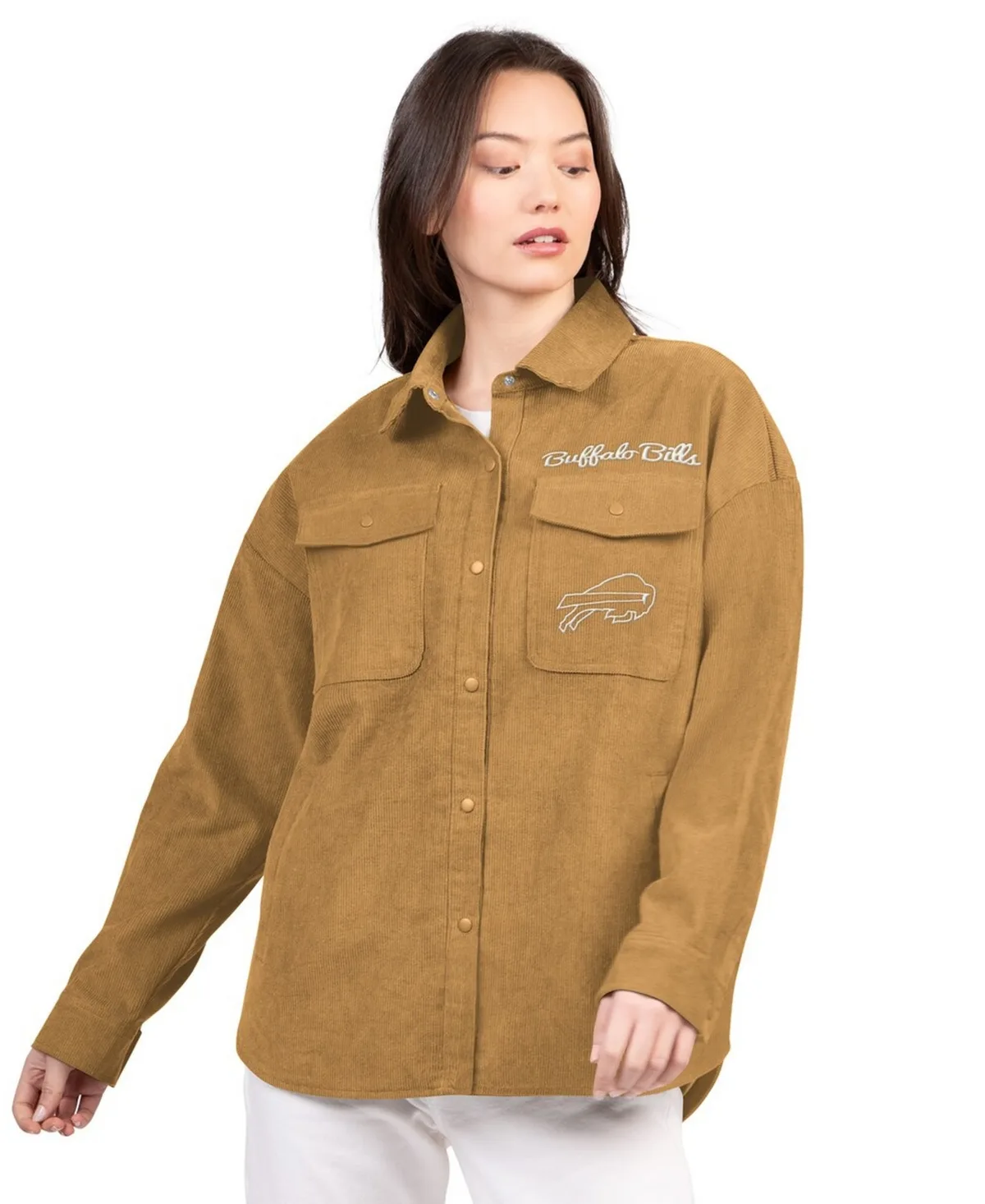 Buffalo Bills Re-Match Corduroy Full-Snap Shacket by G-iii 4her By Carl Banks