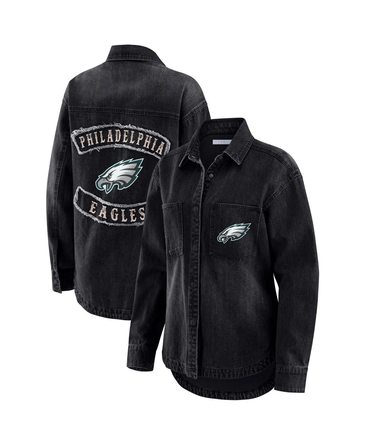Philadelphia Eagles Washed Oversized Denim Full-Snap Shacket by Wear By Erin Andrews