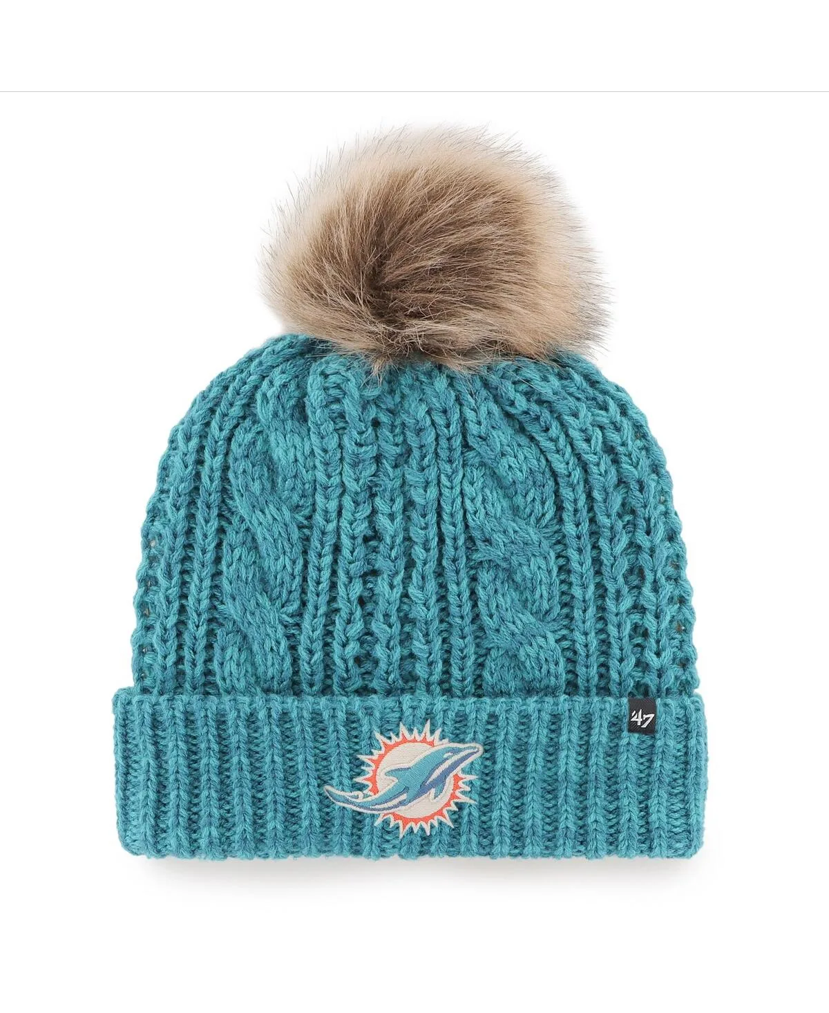 Miami Dolphins Logo Meeko Cuffed Knit Hat with Pom by '47 Brand