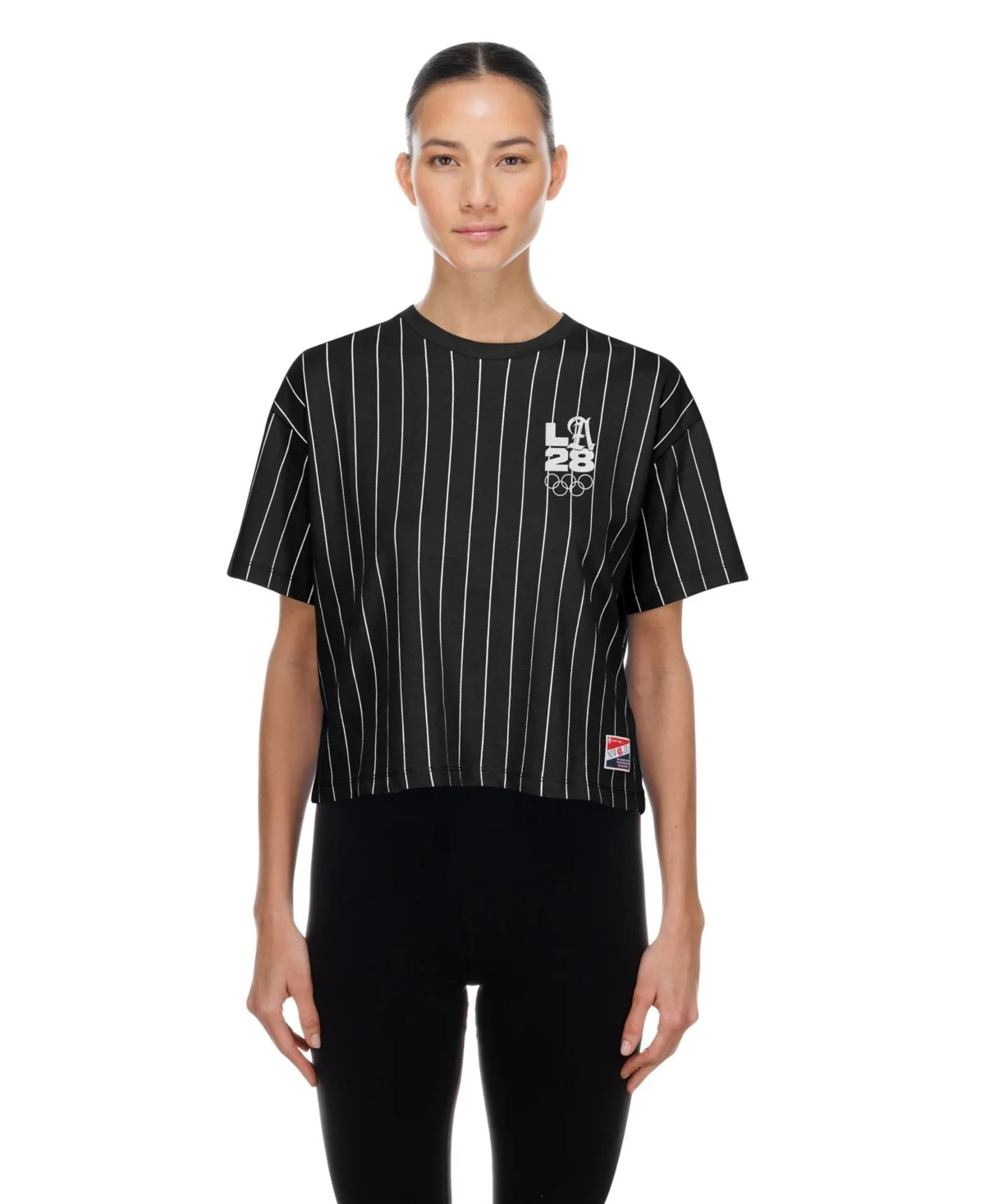 La 2028 Summer Mesh Back Pinstripe Boxy T-Shirt by New Era