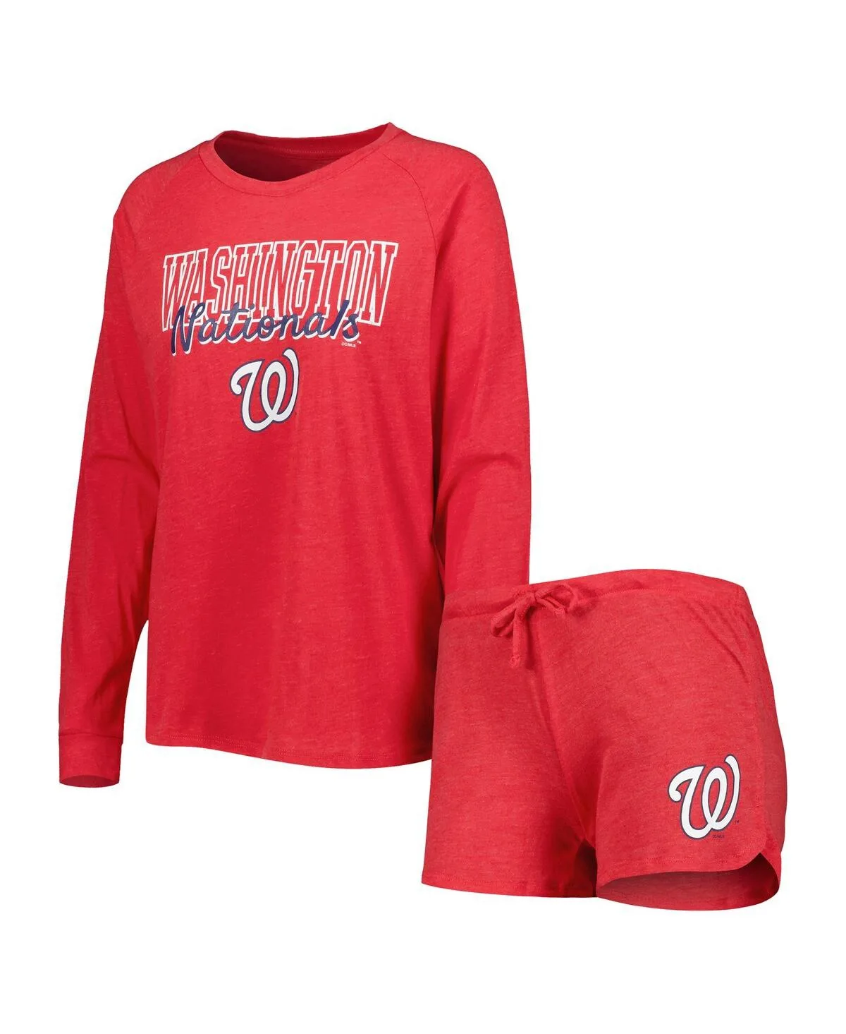 Washington Nationals Meter Knit Raglan Long Sleeve Top Shorts and Sleep Set by Concepts Sport