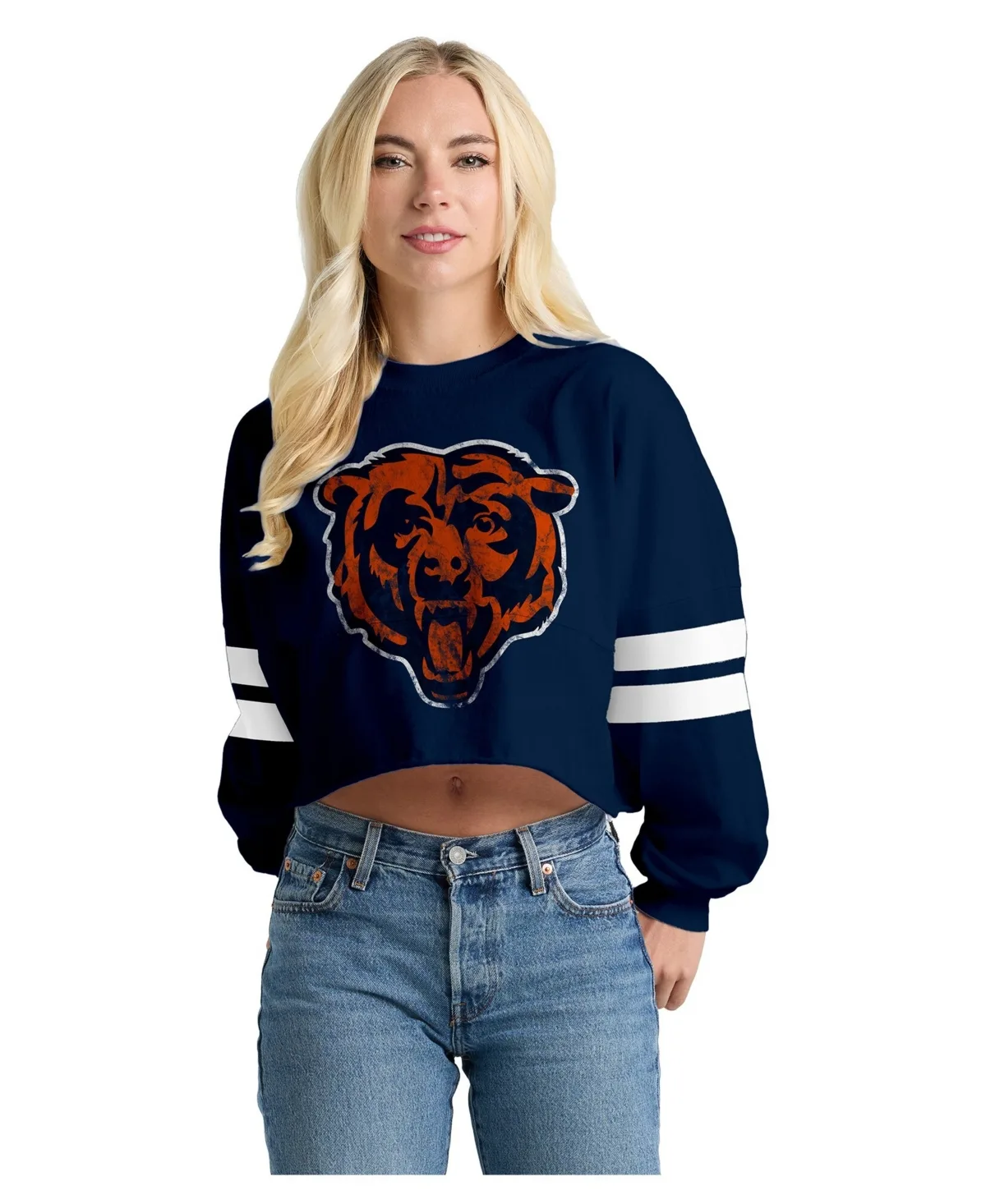 Chicago Bears Oversized Cropped Stripe Long Sleeve T-Shirt