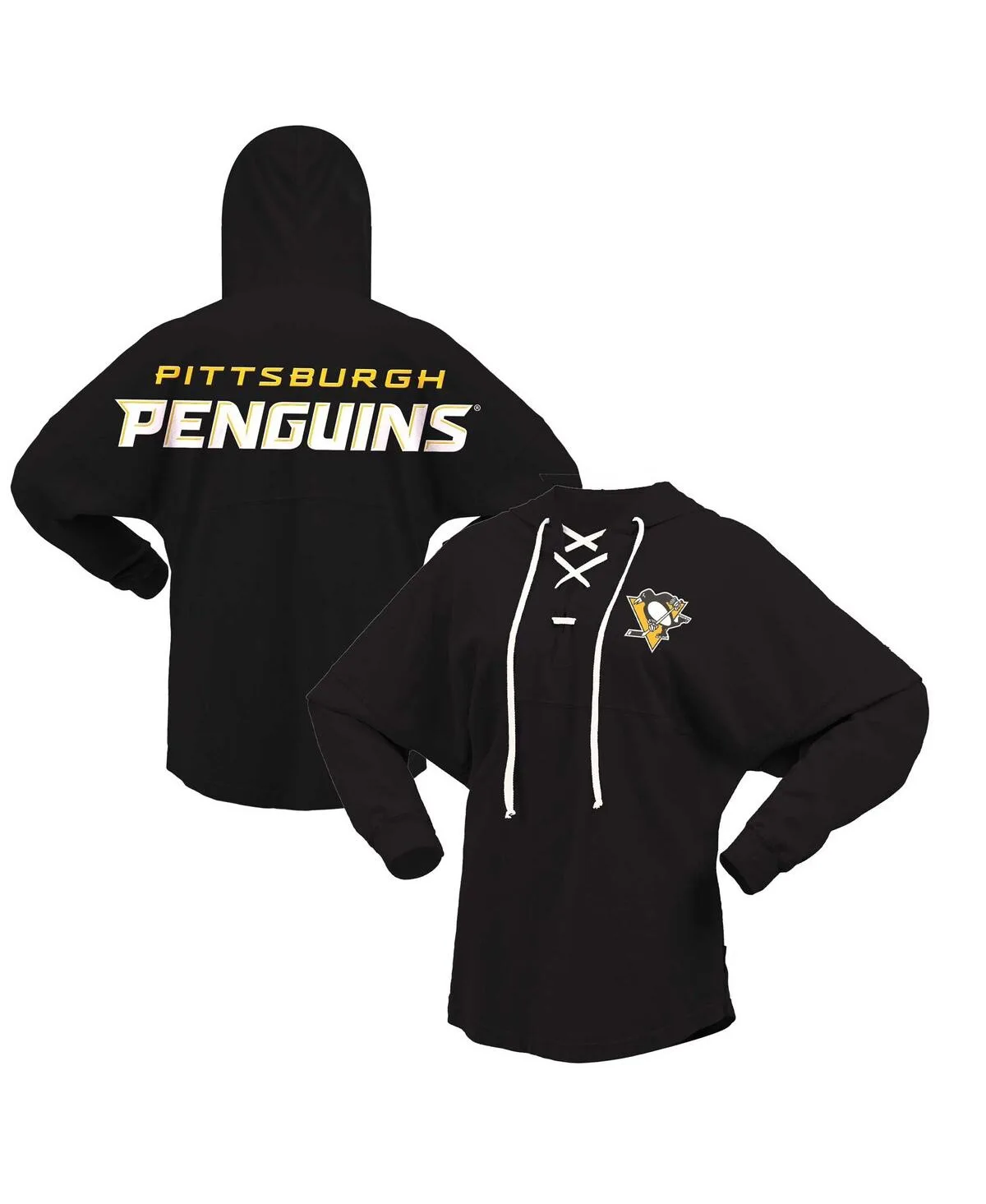 Pittsburgh Penguins Jersey Lace-Up V-Neck Long Sleeve Hoodie T-Shirt by Fanatics