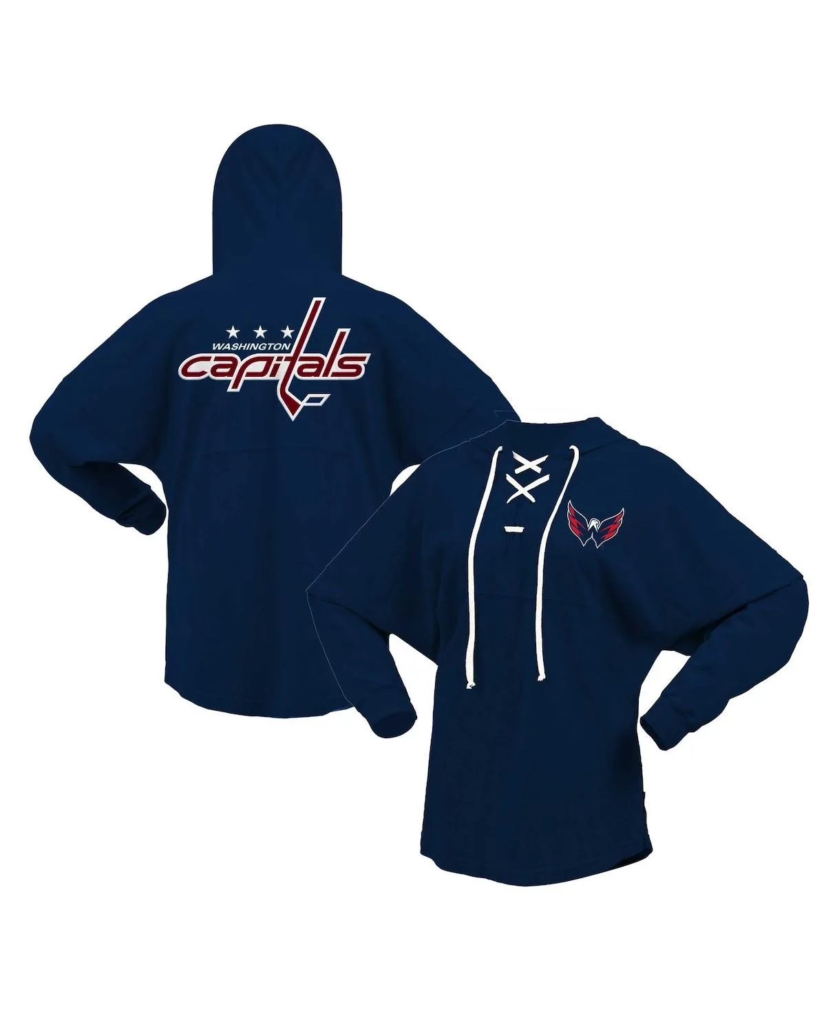 Washington Capitals Jersey Lace-Up V-Neck Long Sleeve Hoodie T-Shirt by Fanatics
