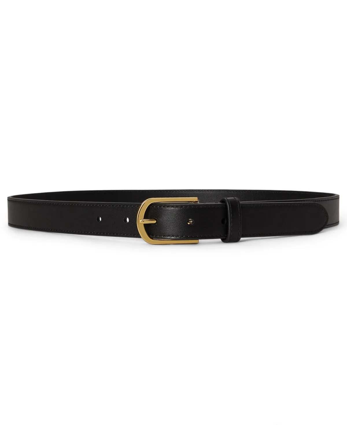 Rounded-Buckle Leather Skinny Belt by Lauren Ralph Lauren