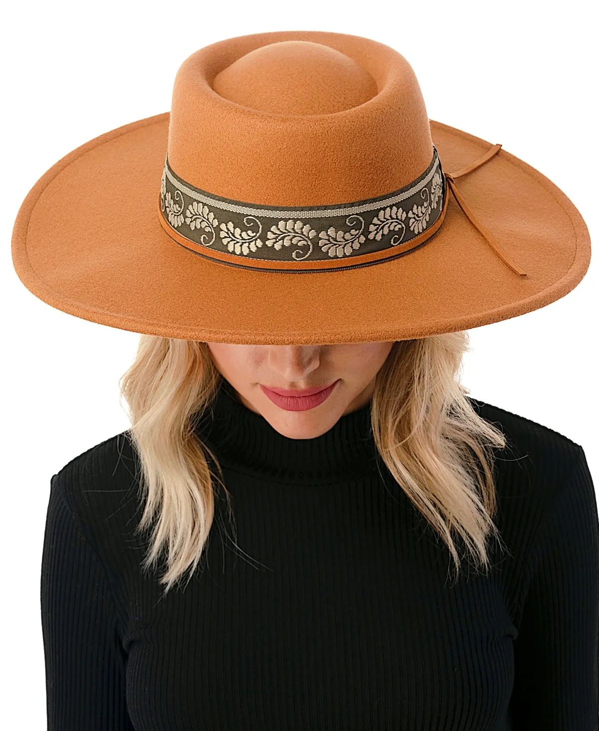 Wool Blend Felt Hat with Paisley Print Band by Marcus Adler