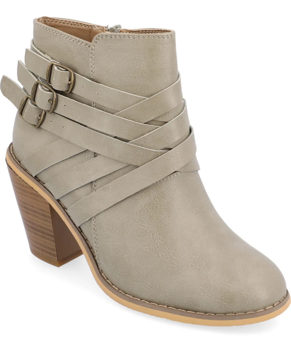 Strap Round Toe Stacked Heel Dress Booties by Journee Collection