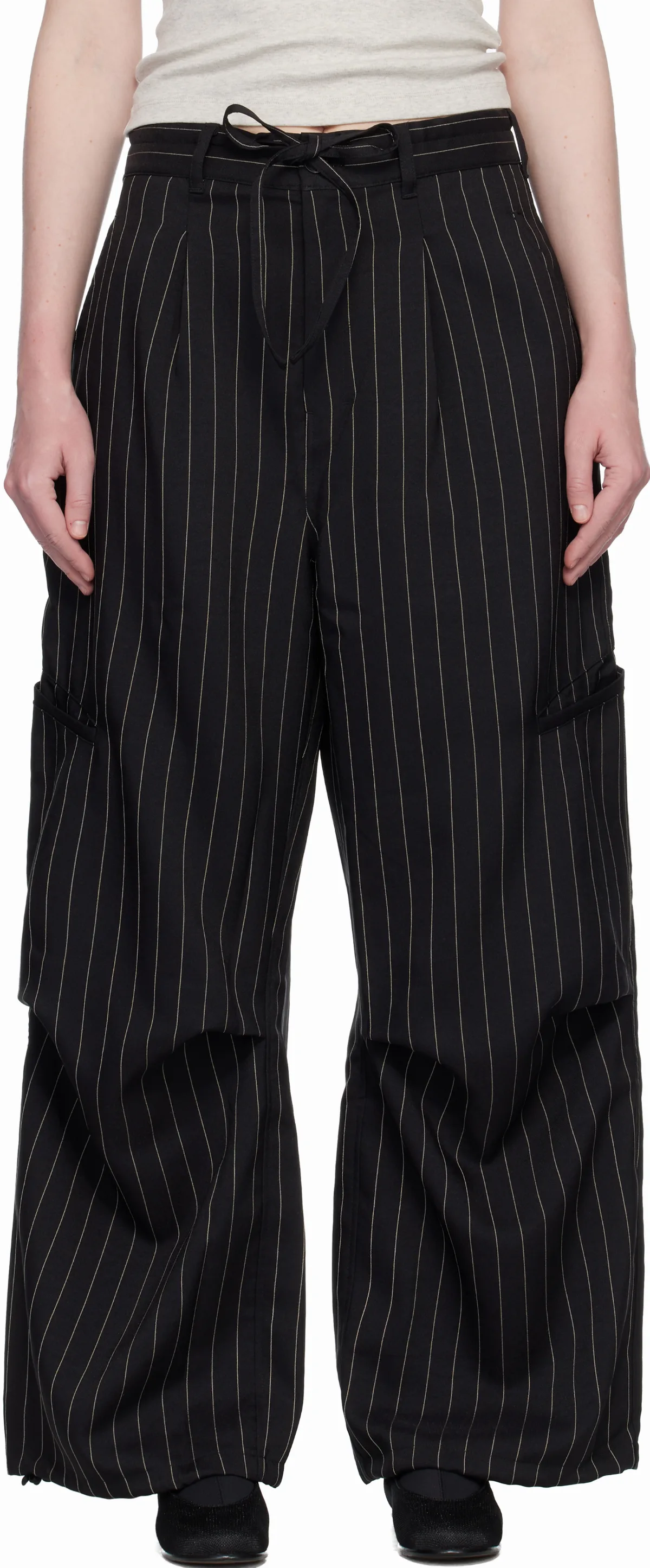 Black Pinstripe UT Straight Leg Trousers