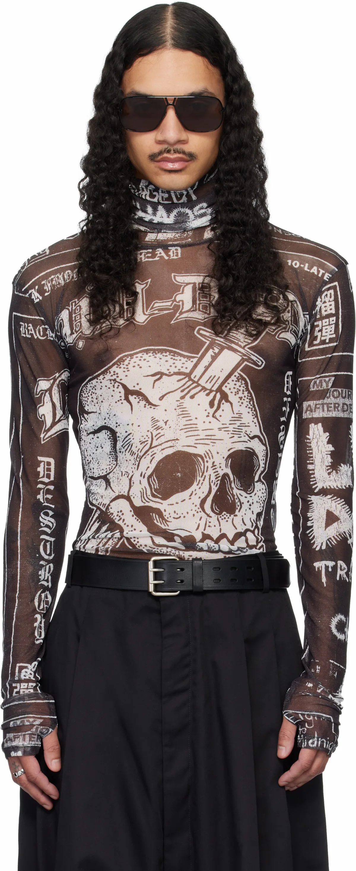 Black Masked Mesh Top