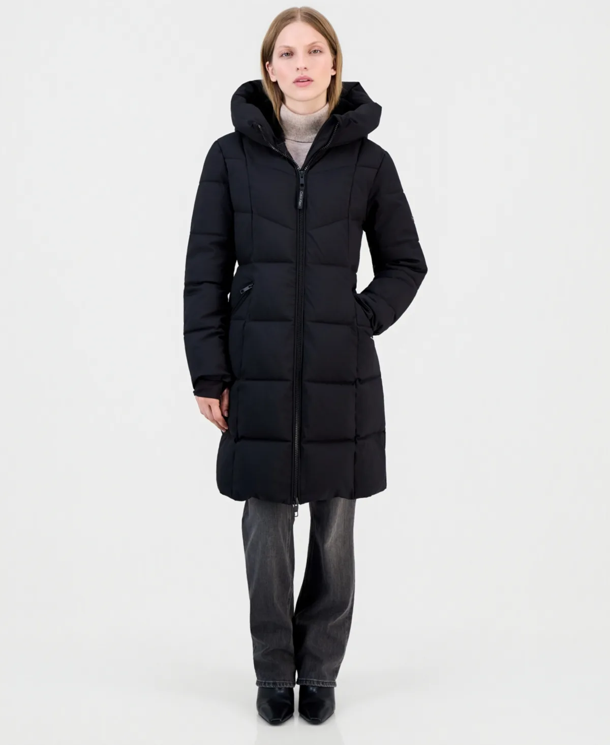 Hooded Zippered Puffer Coat by Calvin Klein
