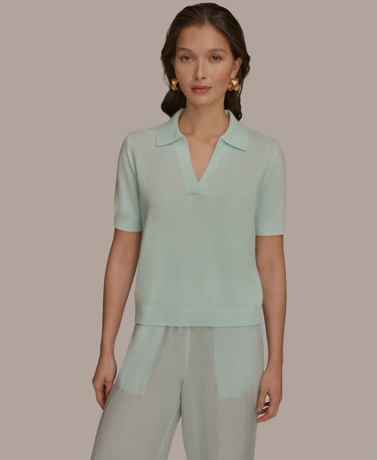 Elbow-Sleeve Polo Sweater by Donna Karan Weekend
