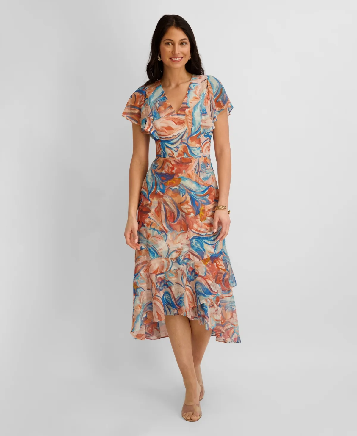 Printed Burnout Chiffon A-Line Dress by Kensie