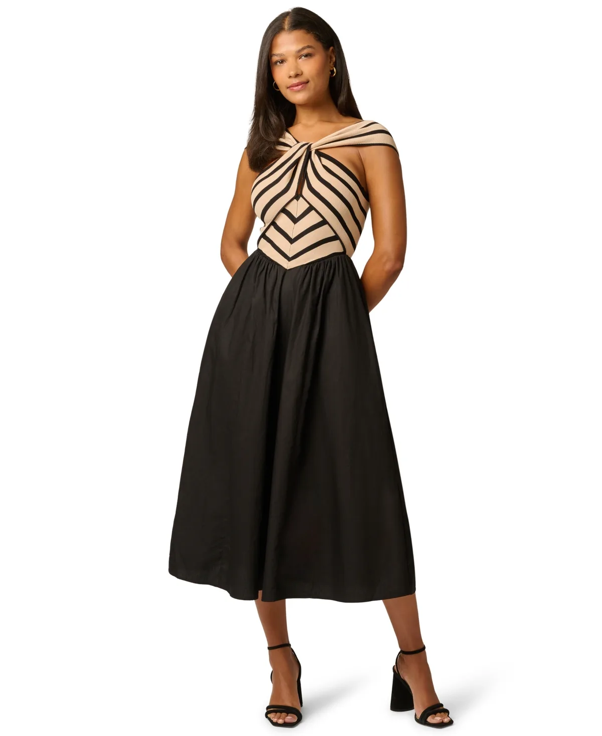 Halter-Neck Stretch Midi Dress by Adrianna
