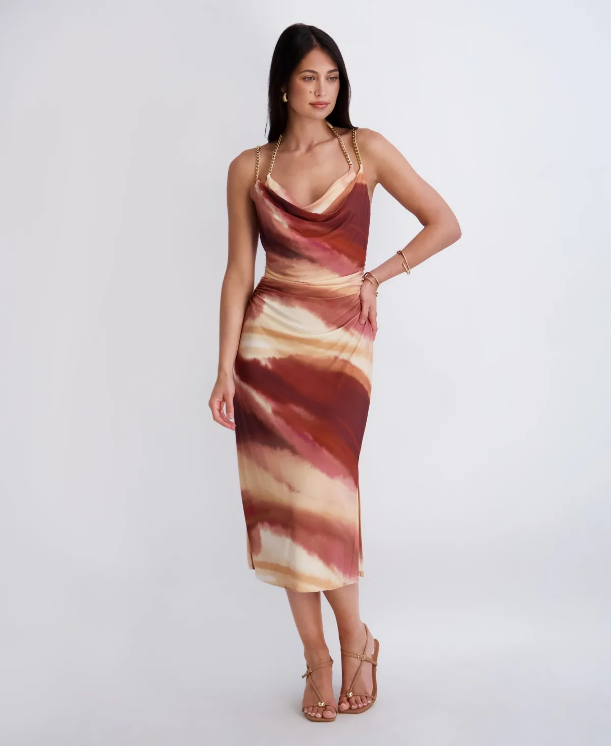 Cowl Neck Printed Jersey Midi Dress by Siena