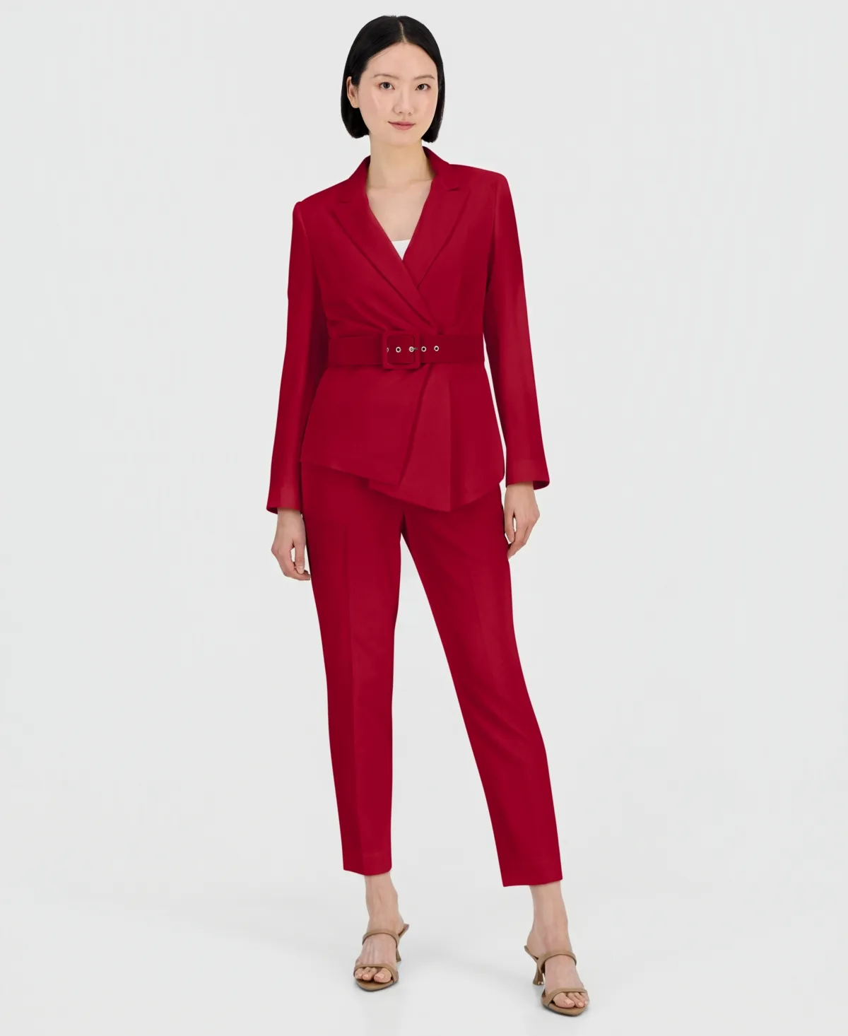 Belted Asymmetrical Jacket & Slim-Fit Pantsuit Set by Tahari Asl