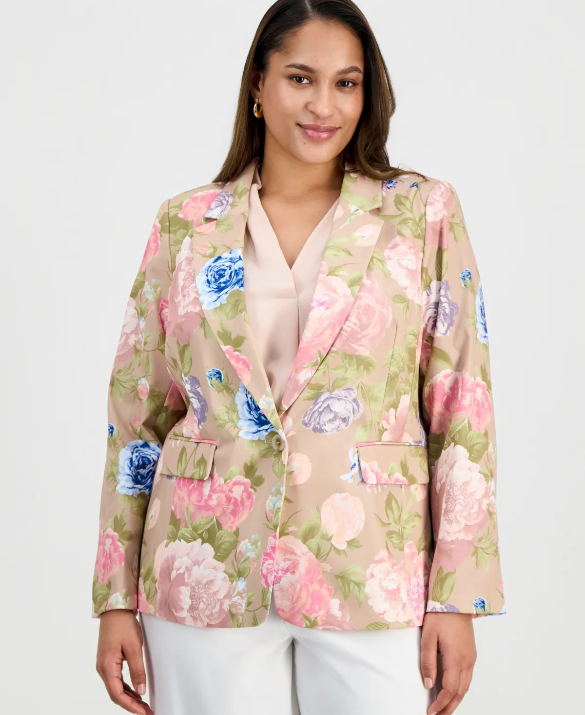 Printed Sateen One-Button Blazer by Tahari Asl