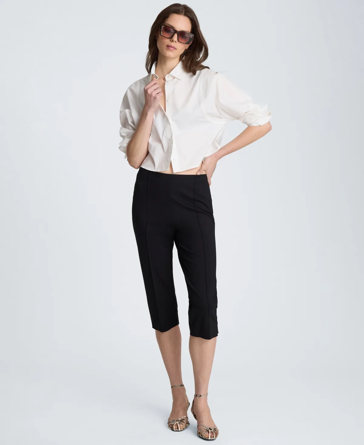 Cotton-Blend Collared Long-Sleeve Top by Kenneth Cole