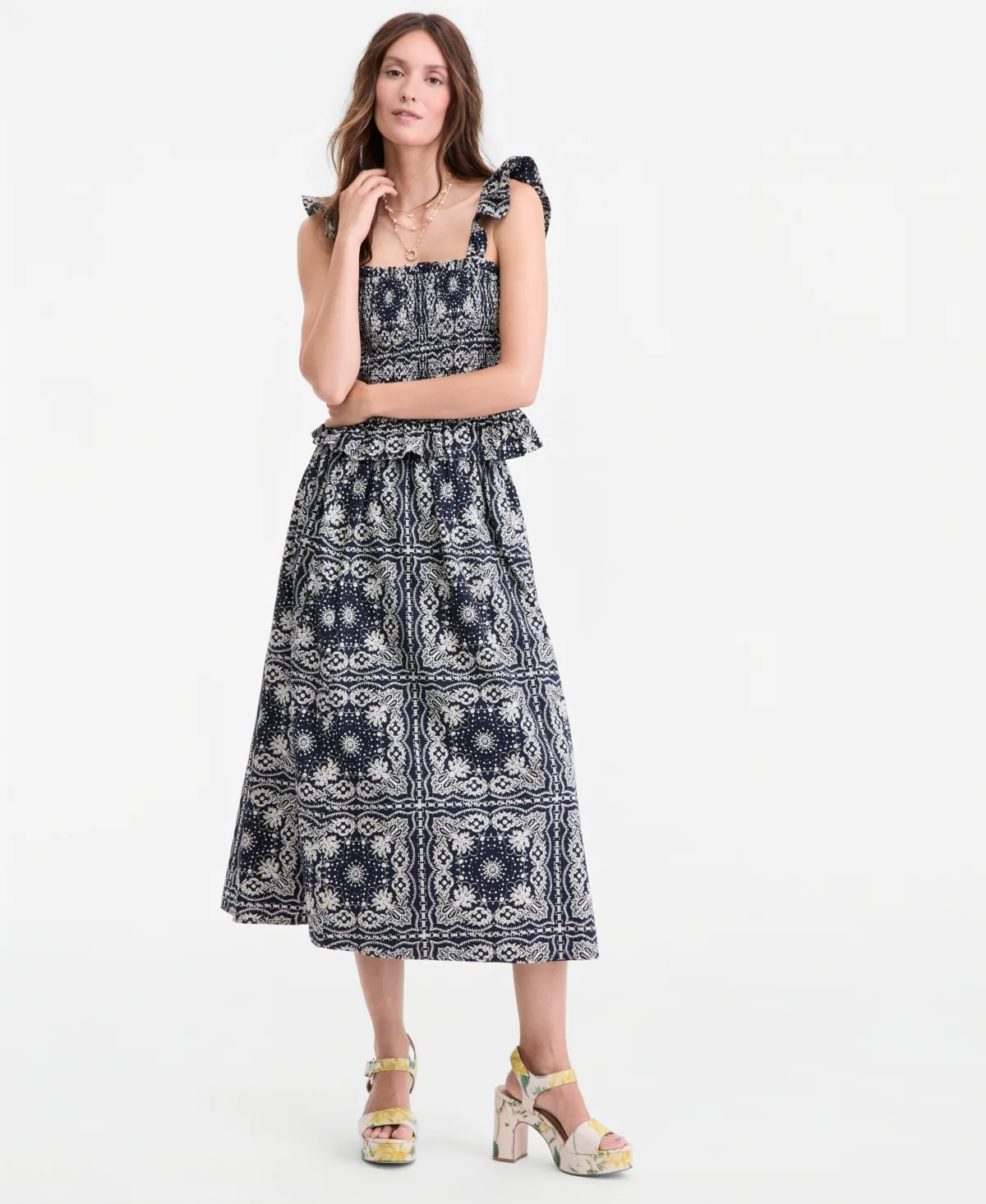 Bandana Cotton Pull-On Midi Skirt by On 34th