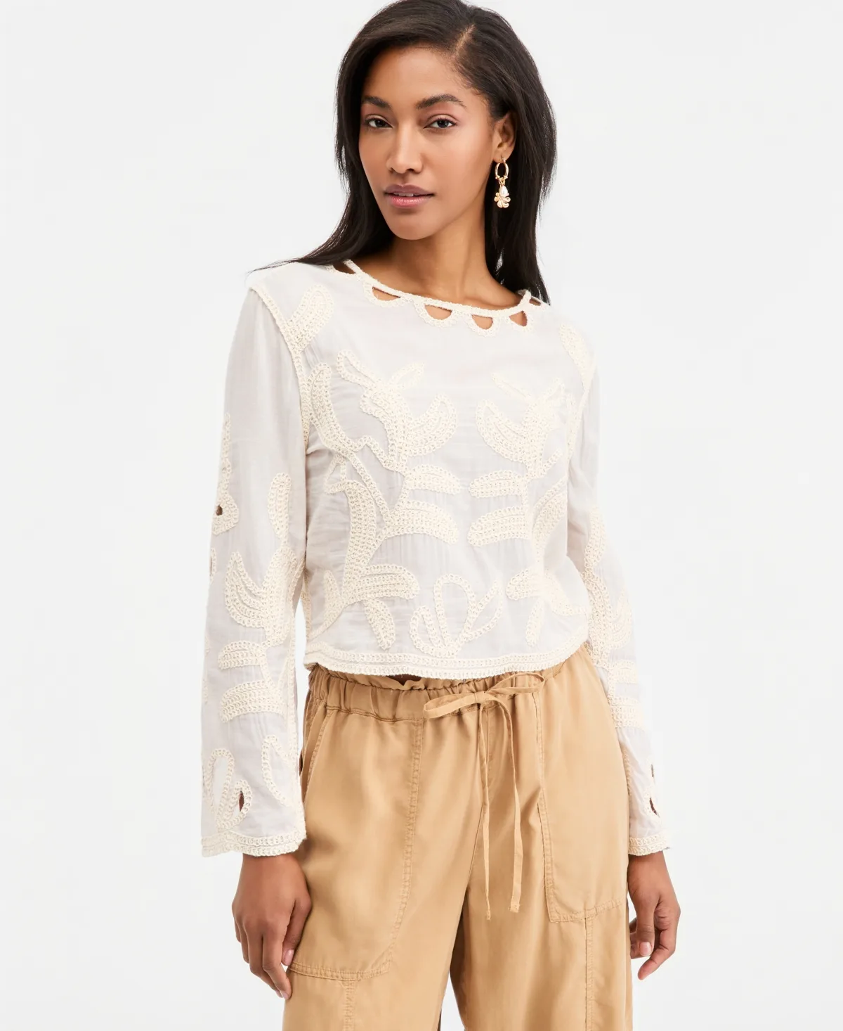Cotton Embroidered Cutwork Top by On 34th
