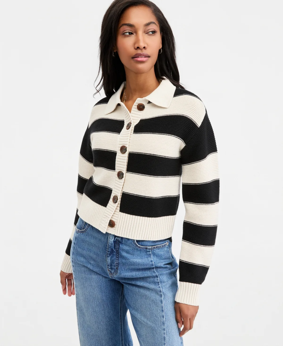 Long Sleeve Bold Stripe Cardigan by On 34th